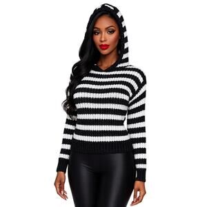 FOREVER 21 Hooded Sweater Juniors 13/14 Black White Striped New